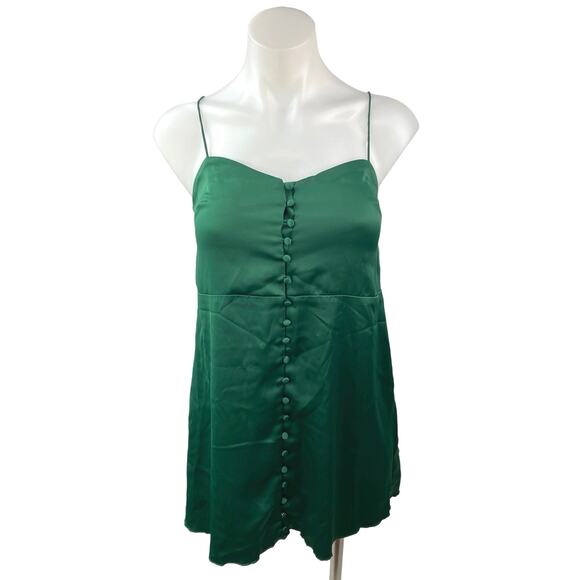 Urban Outfitters Green Silk Satin Spaghetti Cami Camisole Mini Slip Dress XS - Picture 3 of 7